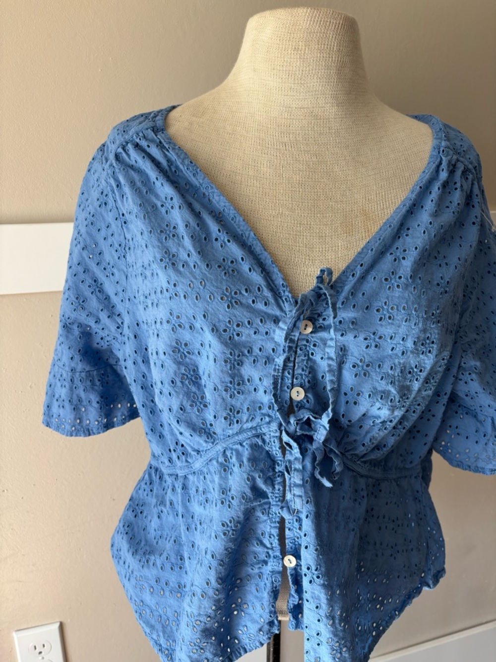 100% cotton Joie Blue Eyelet Ruffle-Trim Blouse